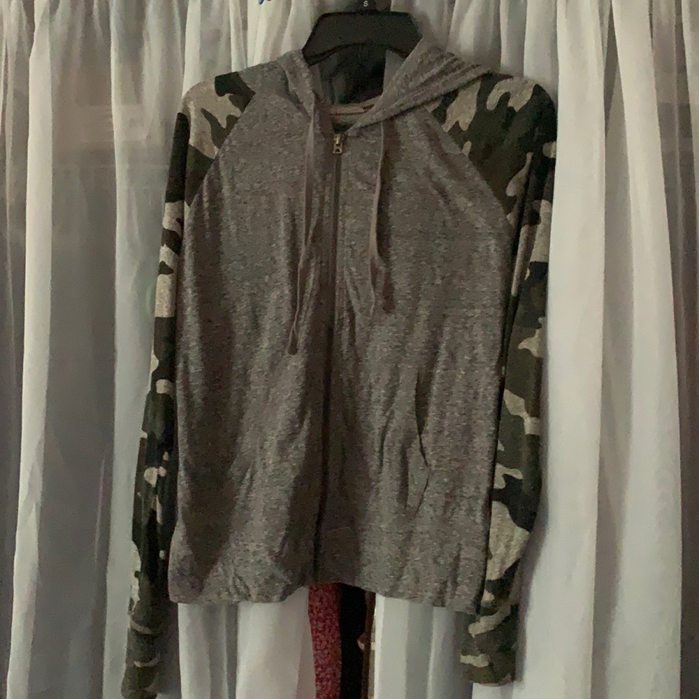 Gray and camo hoodie